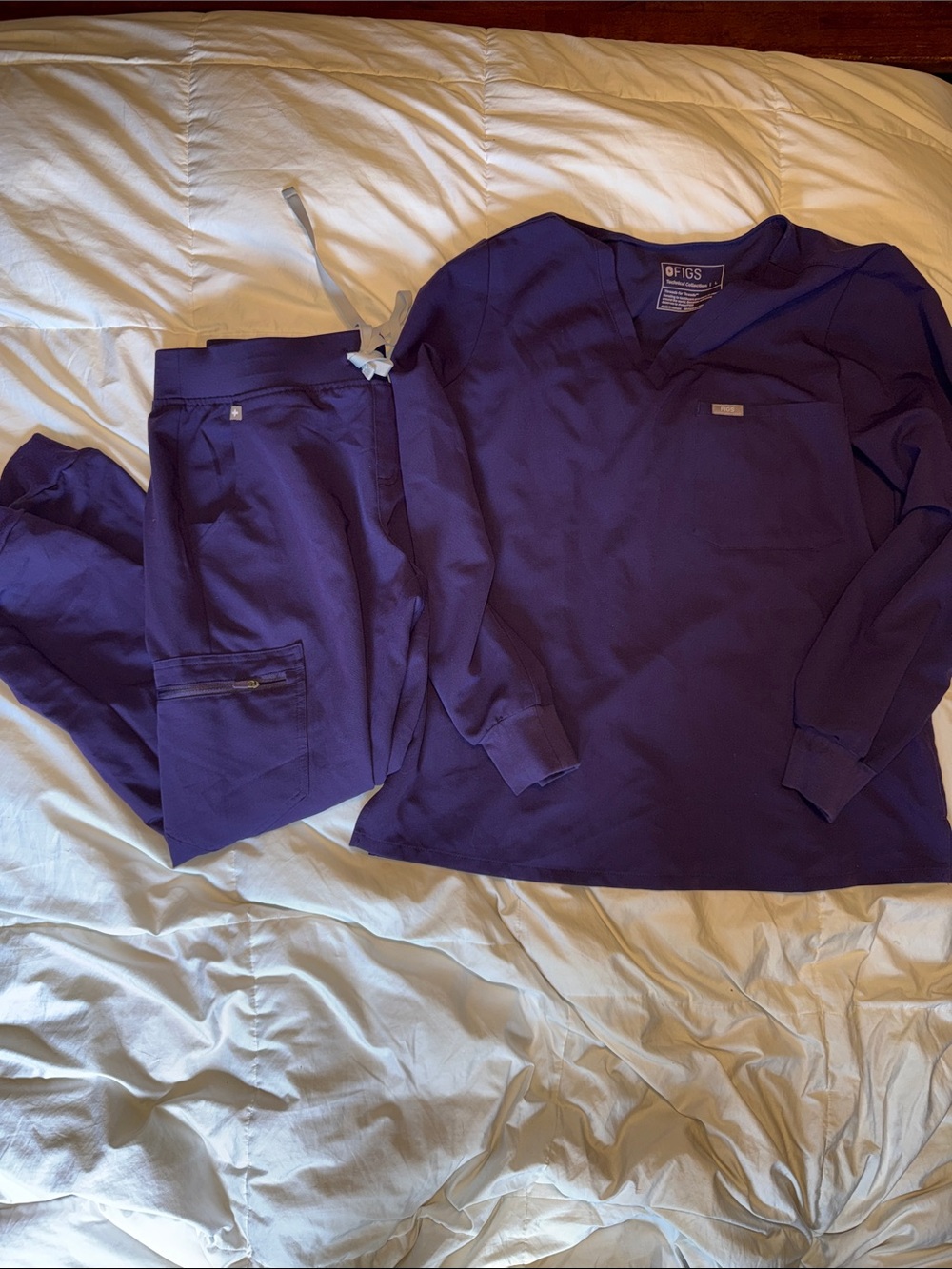Figs Deep Purple Medical Scrub Set - V-Neck Top & Drawstring Pants